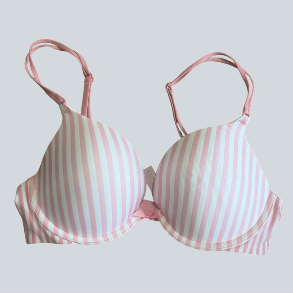 Victoria’s Secret Demi Bra 34C Pushup Padded Pink White Striped Underwire